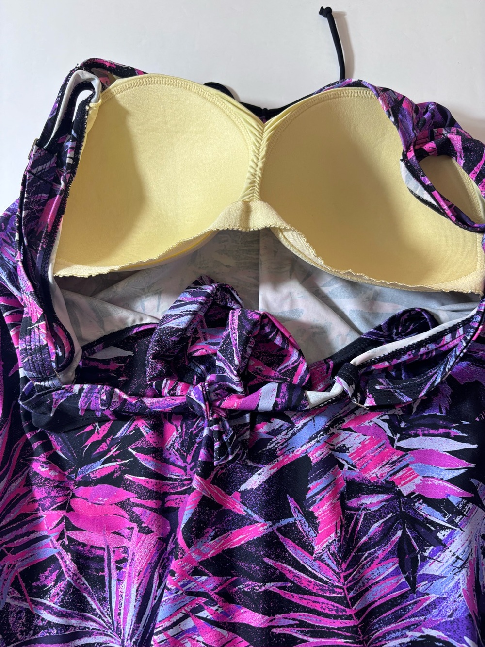 Septangle Plus Size Tankini Swim Top Tropical Print Adjustable Purple Pink Sz 20 - Picture 9 of 13